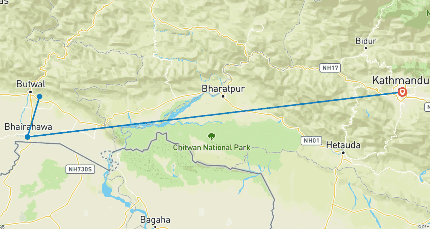 Mapa do percurso de Private Lumbini Tour from Kathmandu | 3 Days