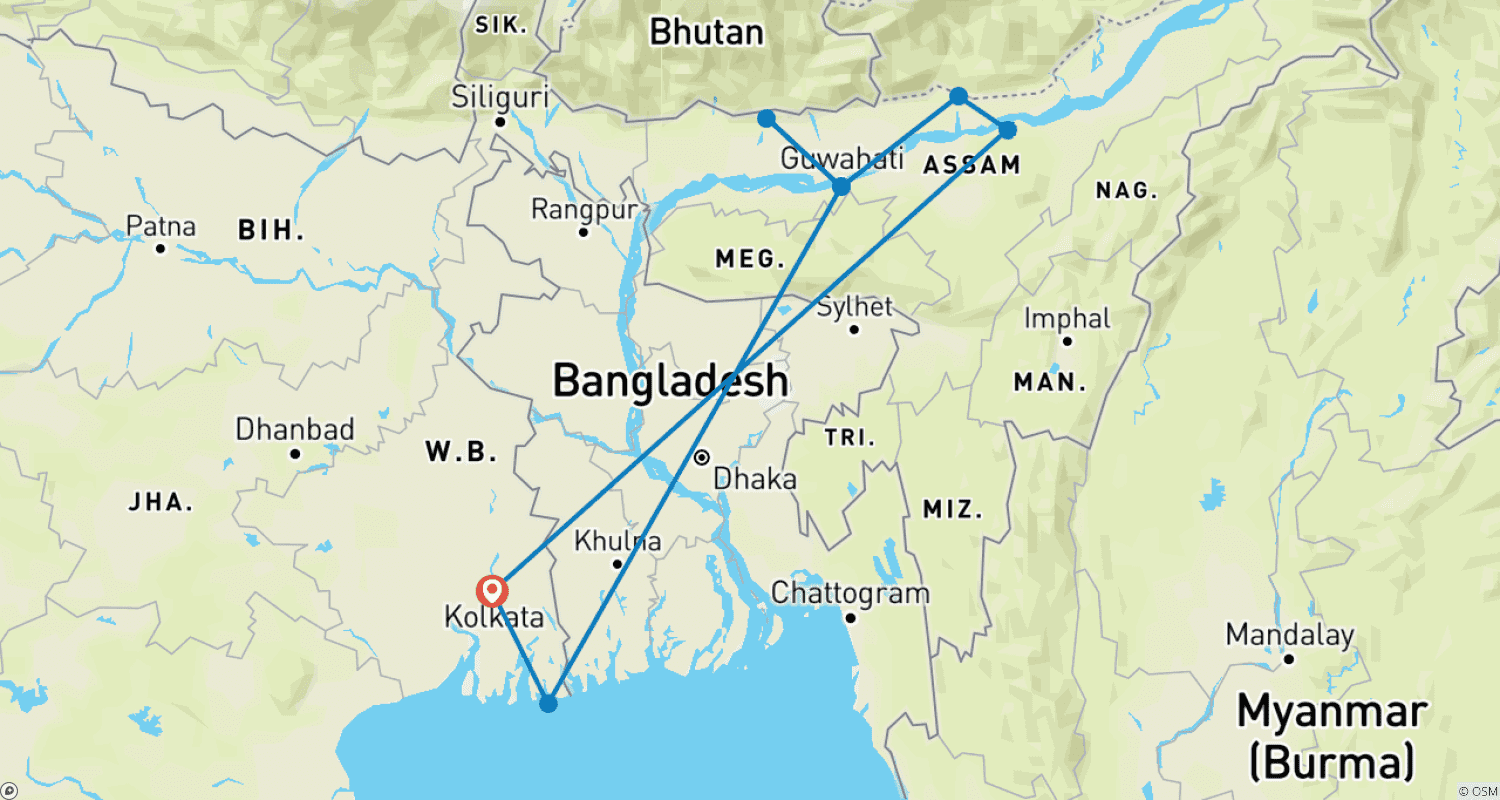 Mapa trasy: Tiger and Rhino Odyssey: A Complete 14-Day Adventure(ALL INCLUSIVE)