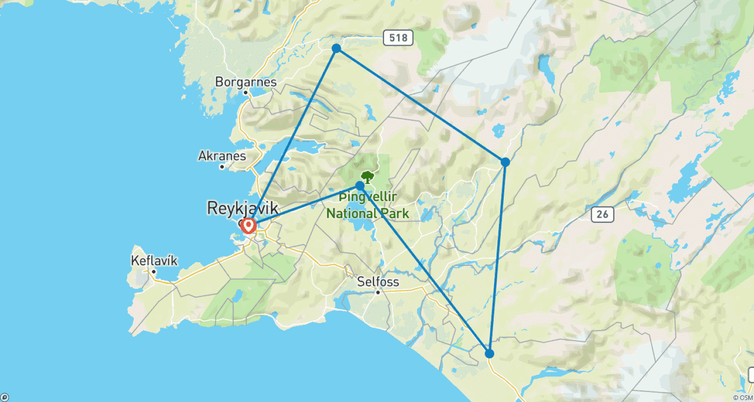 Explore Iceland: Golden Circle & Snaefellsnes Peninsulaのルートマップ