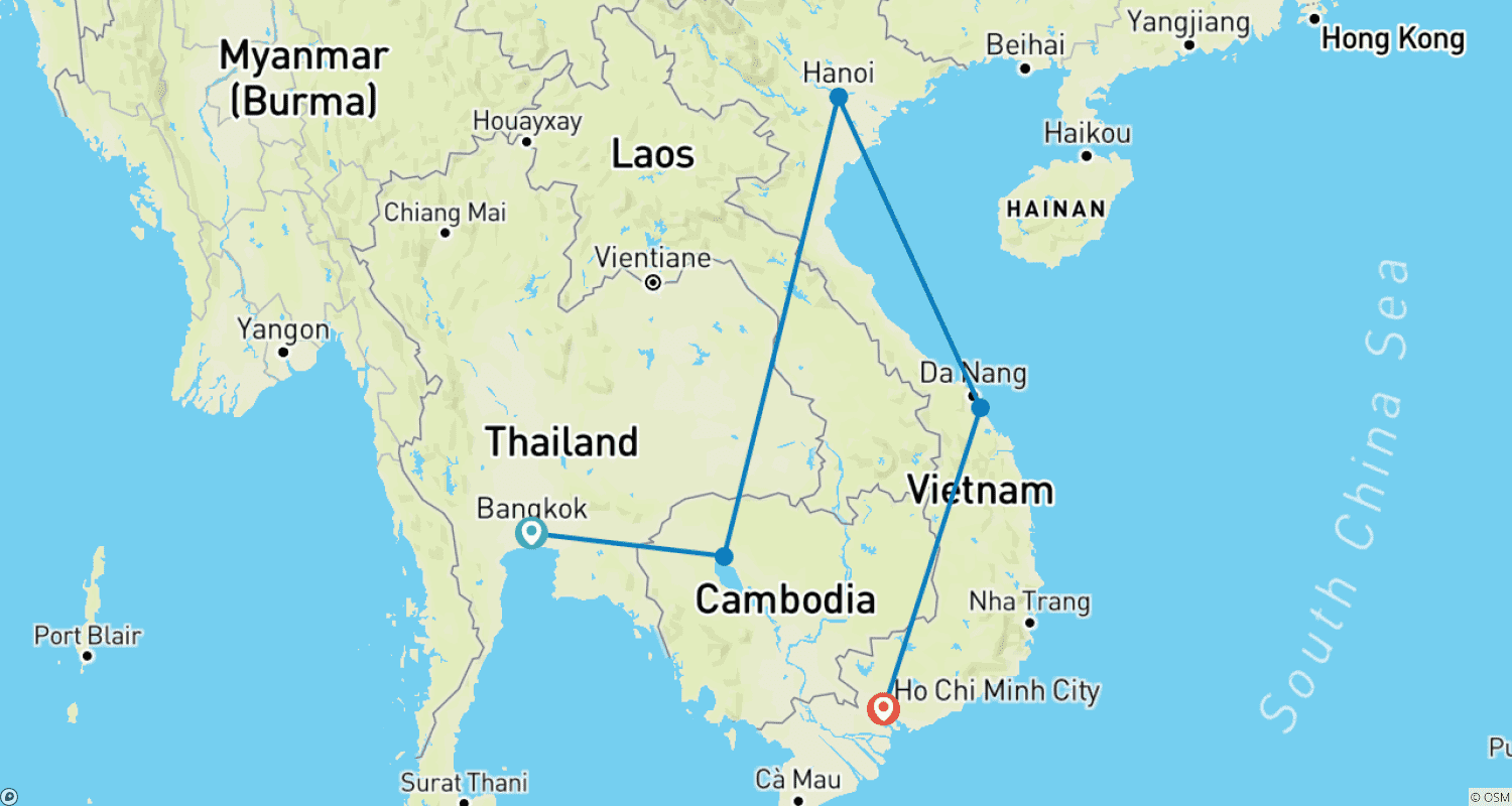Mapa do percurso de Lendas do Mekong
