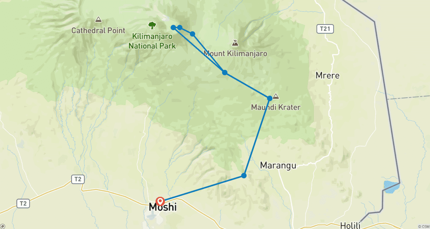 Mapa do percurso de Epic 5 Days Marangu Route Adventure