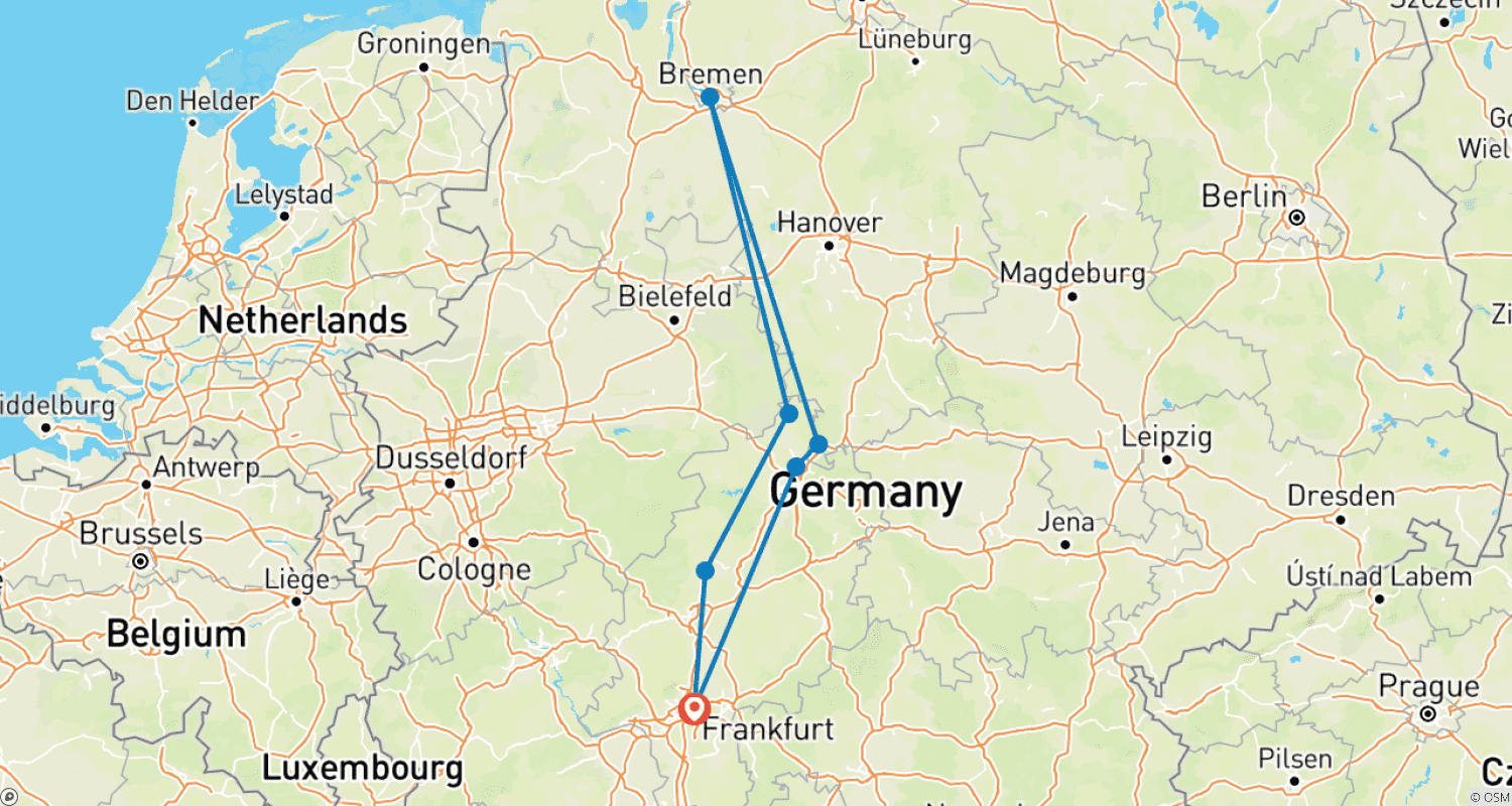 Mapa do percurso de A Fairy Tale Journey Through Germany