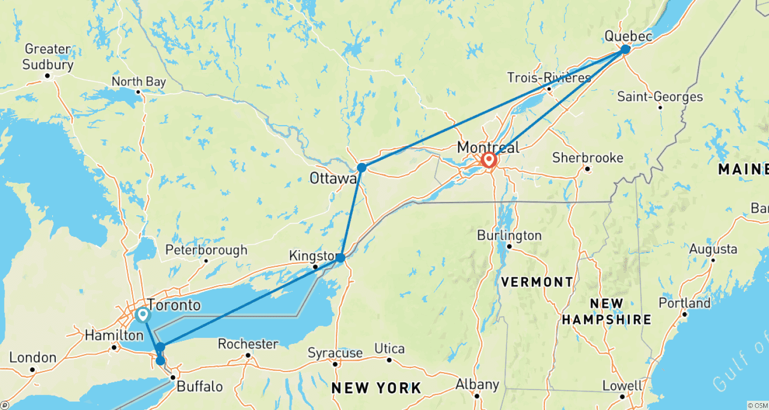 Mapa trasy: Klasyczna Kanada - 8 dni