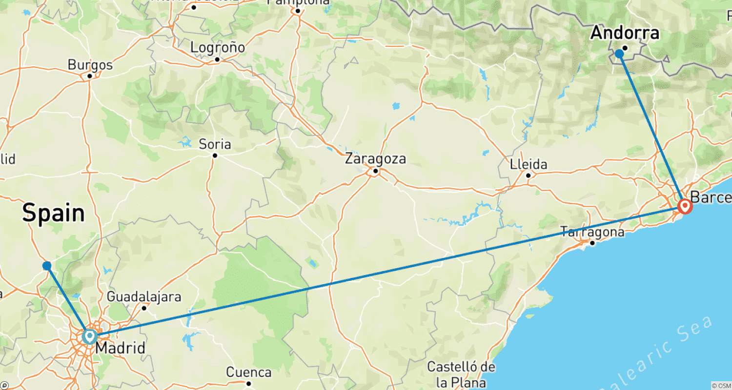 Mapa trasy: 7 dni przez Hiszpanię: Madryt i Barcelona pociągiem