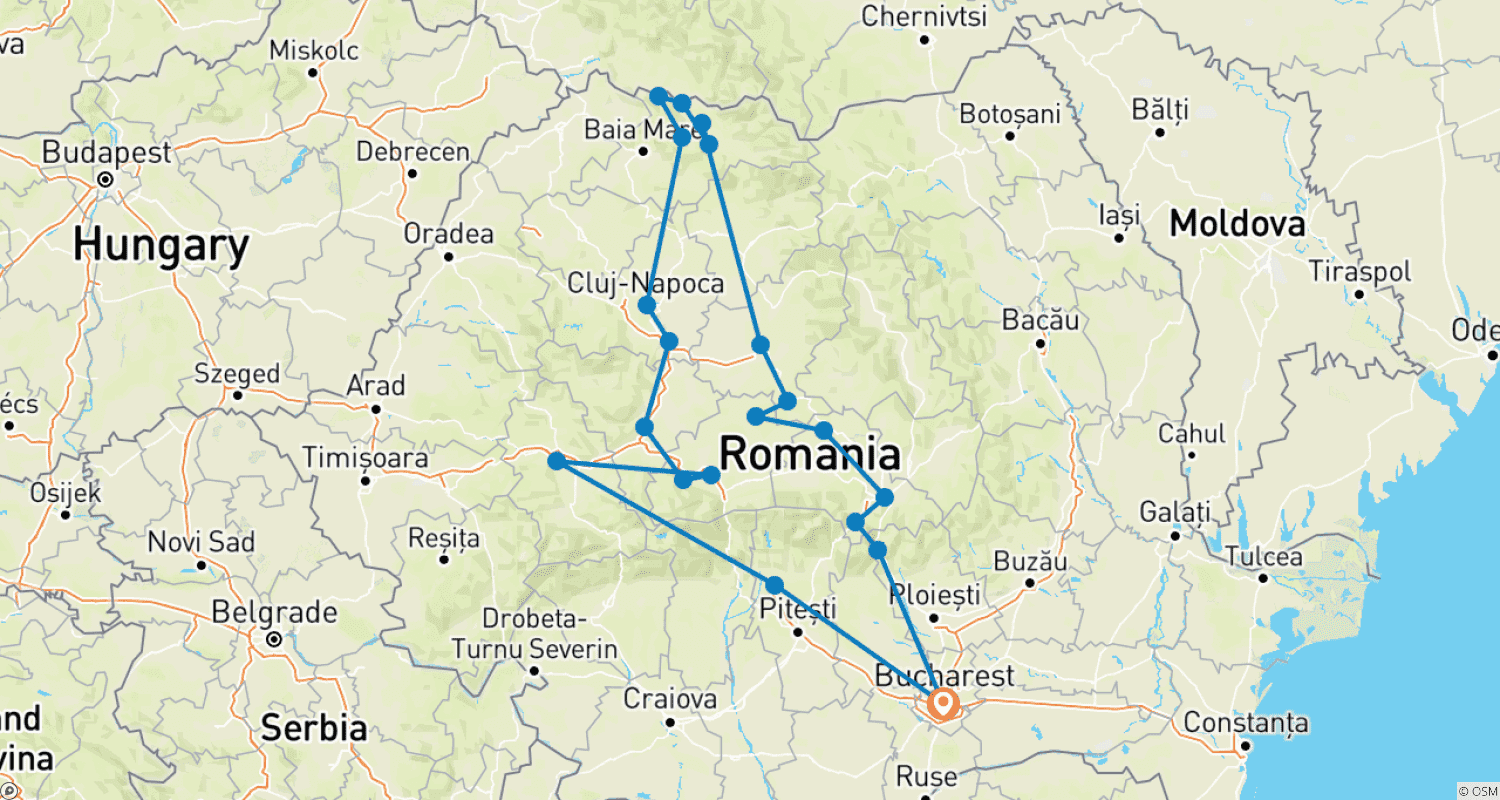 Mapa do percurso de Timeless Romania - 8 days
