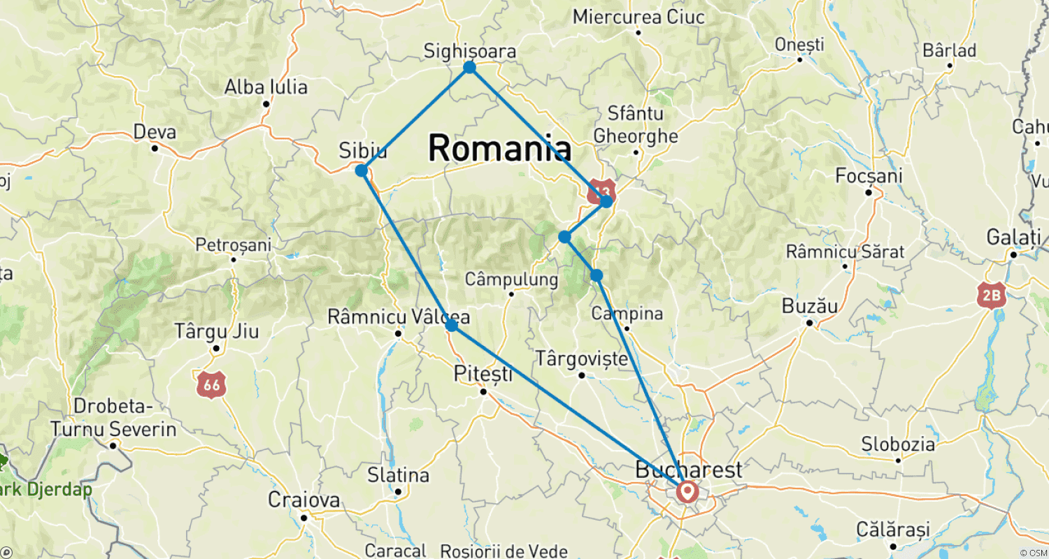 Castles & Legends of Transylvania - 4 daysのルートマップ