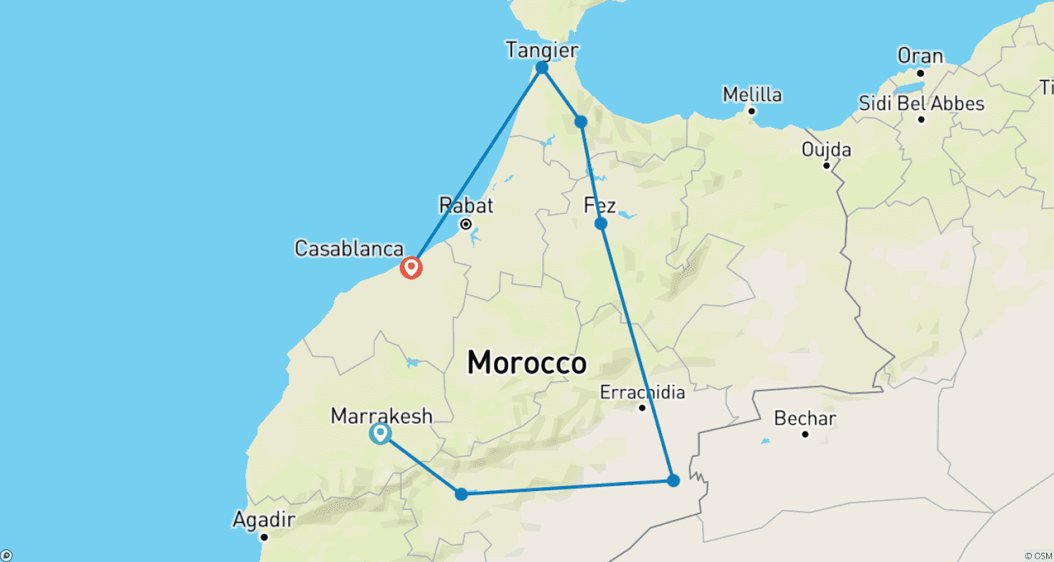 خريطة مسار 9 Days Tour from Marrakech to Casablanca