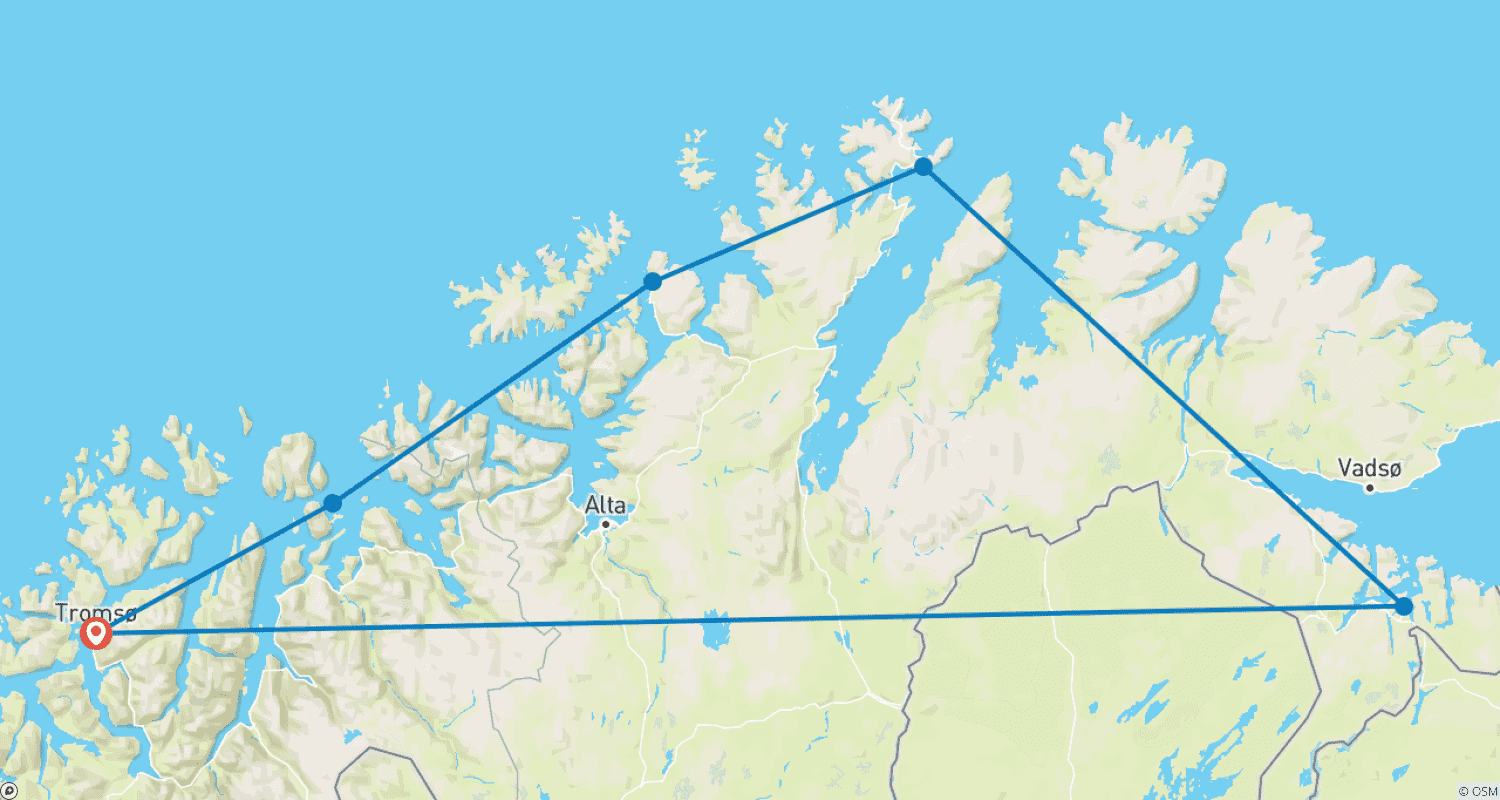 Mapa do percurso de Explorador dos Fiordes da Noruega