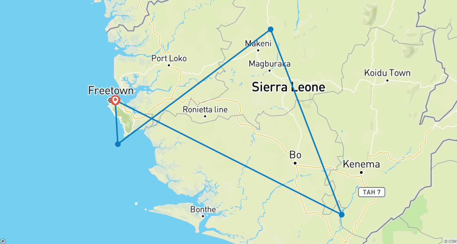 Sierra Leone Adventure: History, Culture & Natureのルートマップ