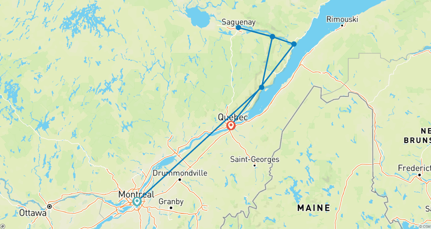 خريطة مسار Discover Quebec