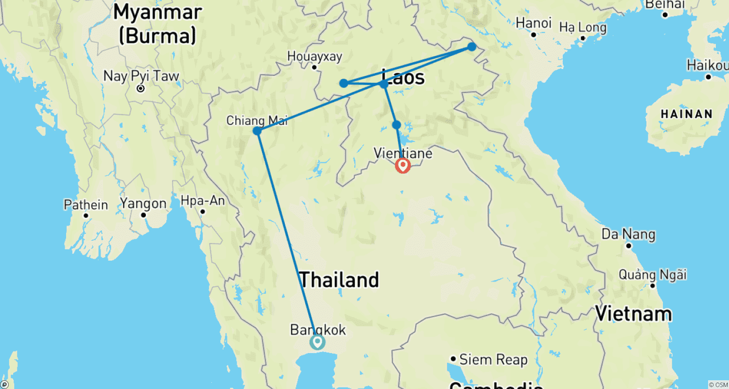 خريطة مسار 14-Day Thailand to Laos Explorer Adventure