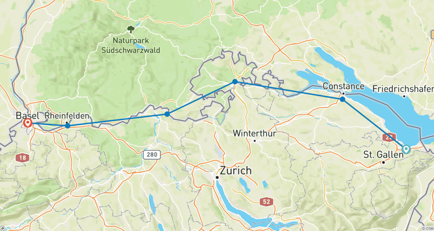 Mapa trasy: Cycling holidays Rhine Highlights