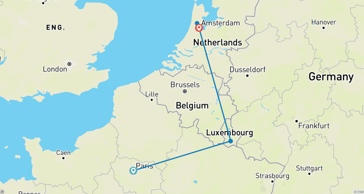 Mapa do percurso de Paris, Luxembourg and Amsterdam in a Week