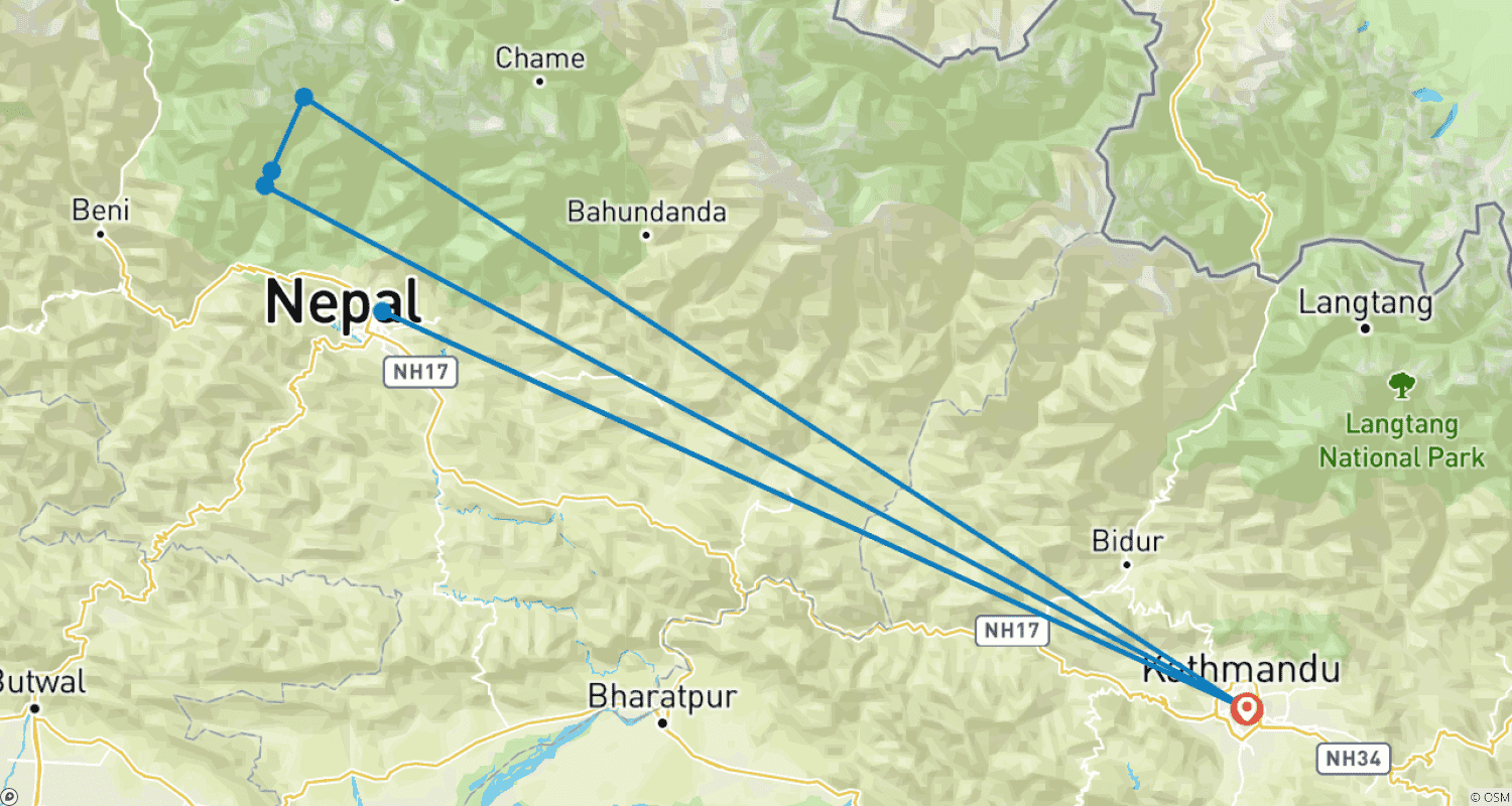 خريطة مسار Short Annapurna Base Camp Trek - 7 Days