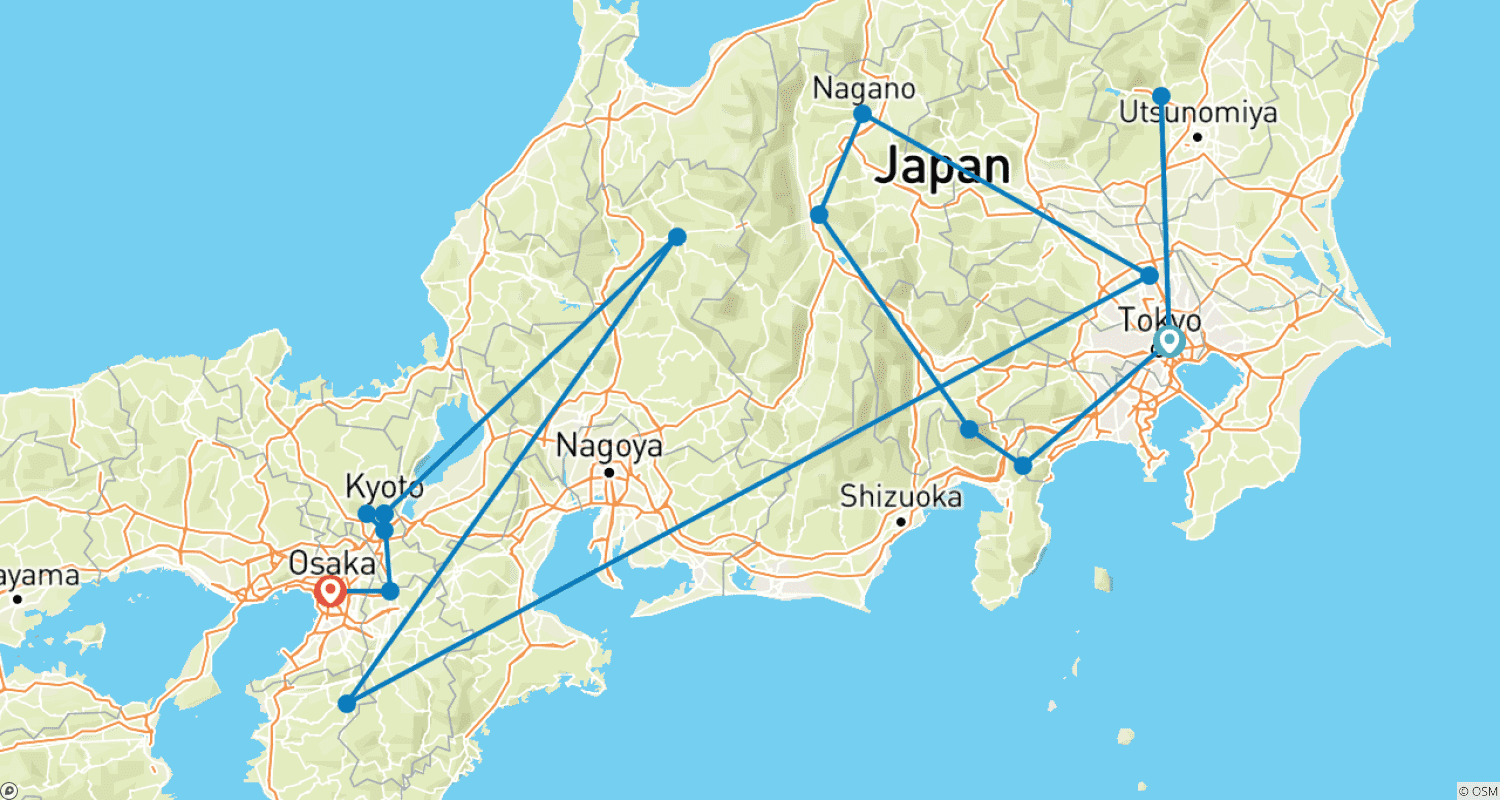 ADACスペシャル 日本 - 日出ずる国で (東京から大阪へ)のルートマップ