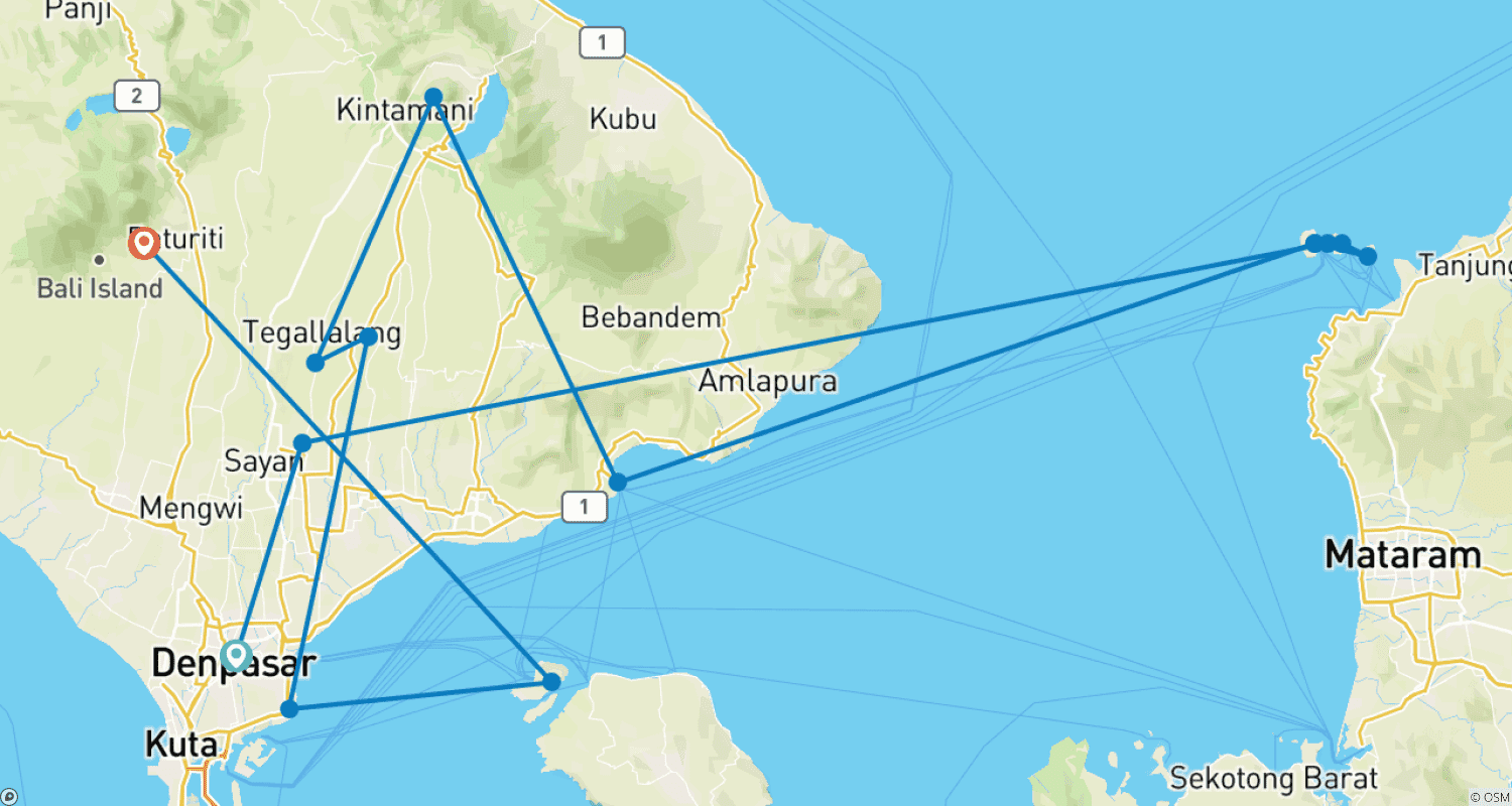Mapa do percurso de Bali to Gili Islands Explorer- 10 Days 9 Nights