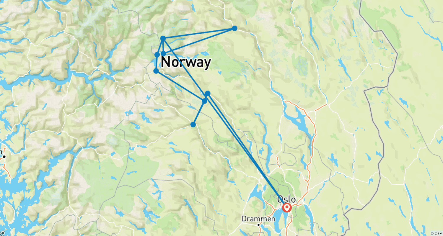 خريطة مسار Cycling Along Mjølkevegen near Jotunheimen 8 Days