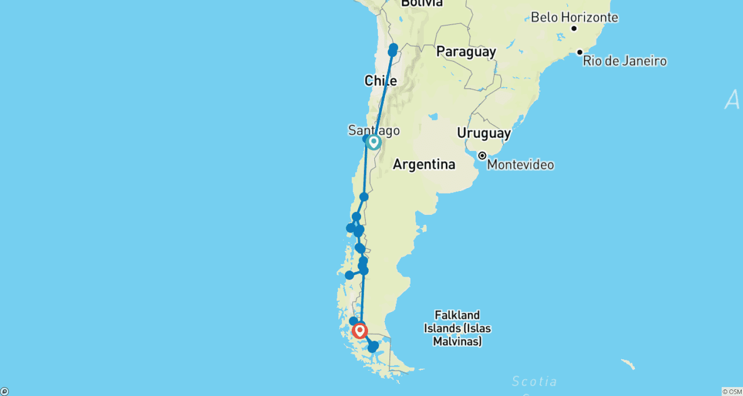 Mapa trasy: Chile – Z Północy na Południe 21 Dni