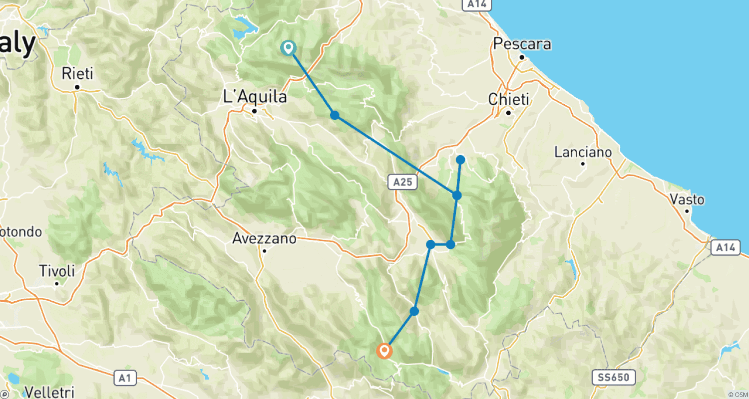 Mapa do percurso de Abruzzo - Central Italy's Untouched Wilderness 9 Days