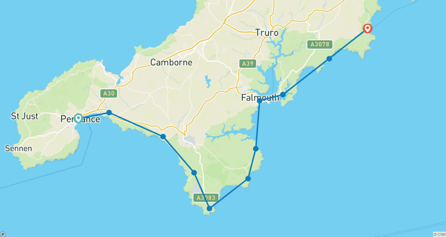 خريطة مسار Cornwall - South West Coastal Path: From Penzance to Mevagissey 8 Days