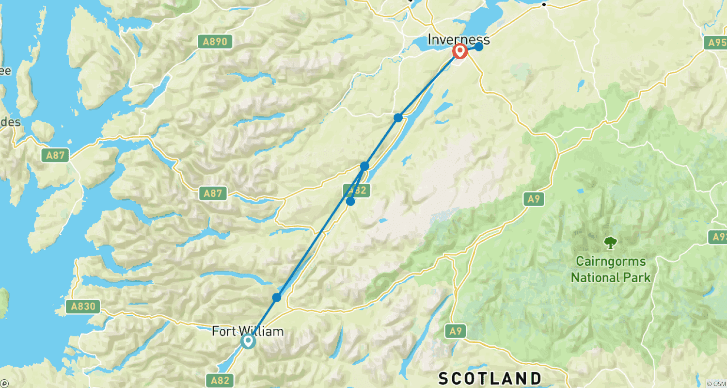 خريطة مسار Scotland - Great Glen Way by Bike 5 Days