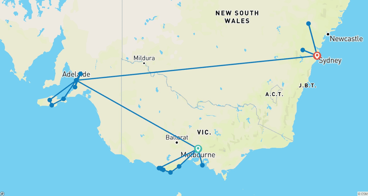 خريطة مسار Australia - Adventure on the East Coast 11 Days