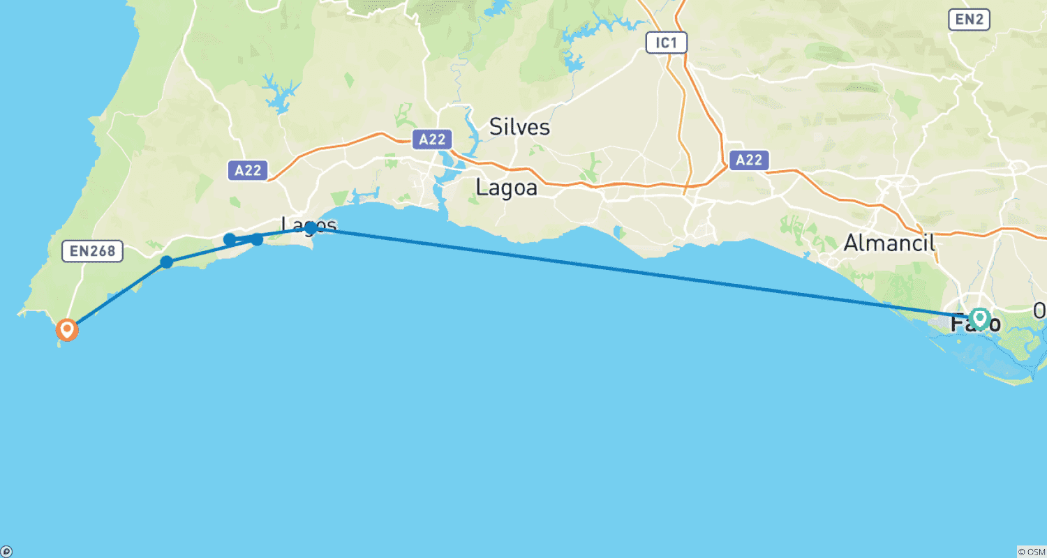Portugal - Dream Coast on the Algarve 7 Daysのルートマップ
