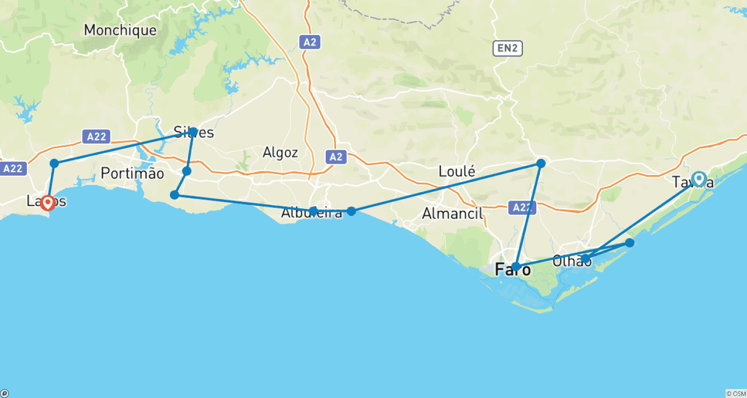 خريطة مسار البرتغال - عبر الغارف في 8 أيام