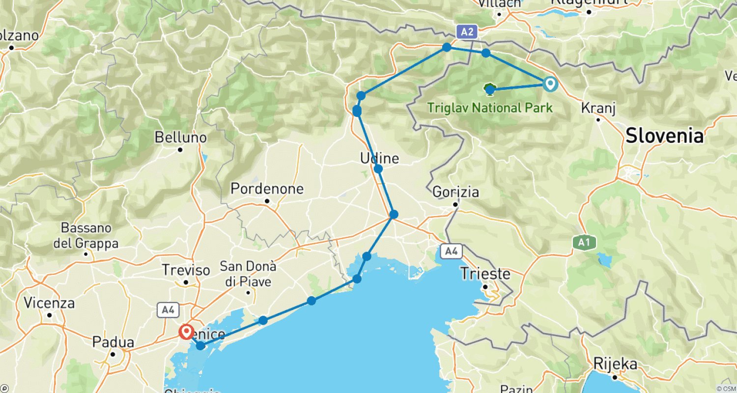 خريطة مسار Bled - Venice: Wild rivers and gentle Coast s 8 Days