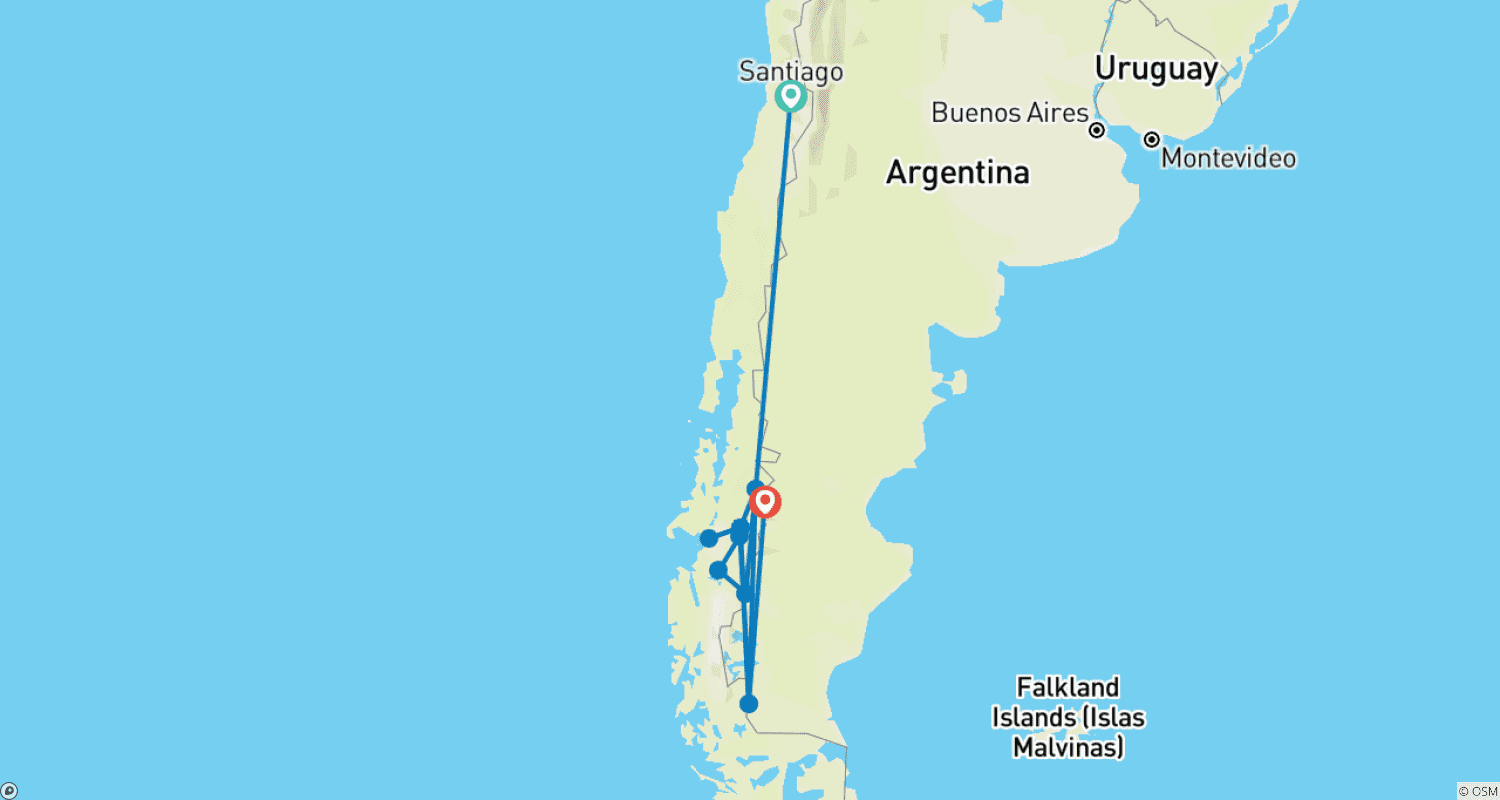 Mapa trasy: Patagonia Azul 15 Days