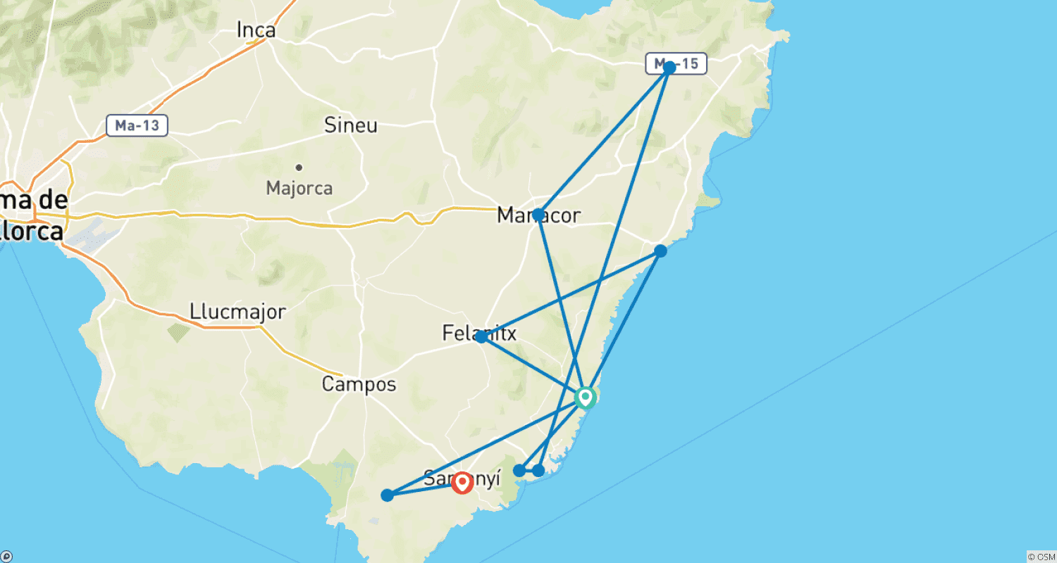 Mapa do percurso de Mallorca Rally - sandy bays and dragon caves 7 Days