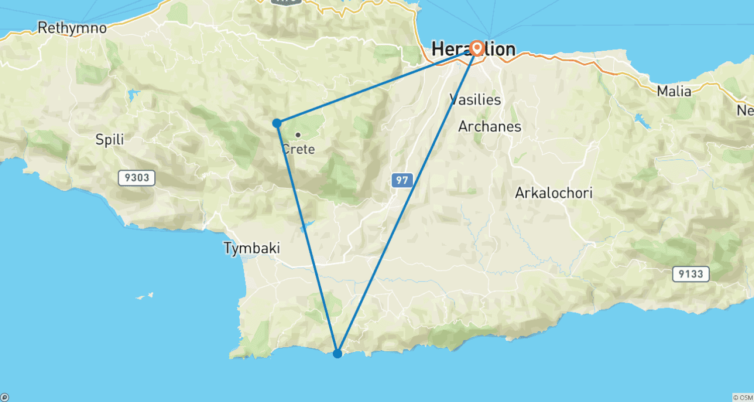 Mapa do percurso de Creta - Viagem Gastronómica de Descoberta 7 Dias