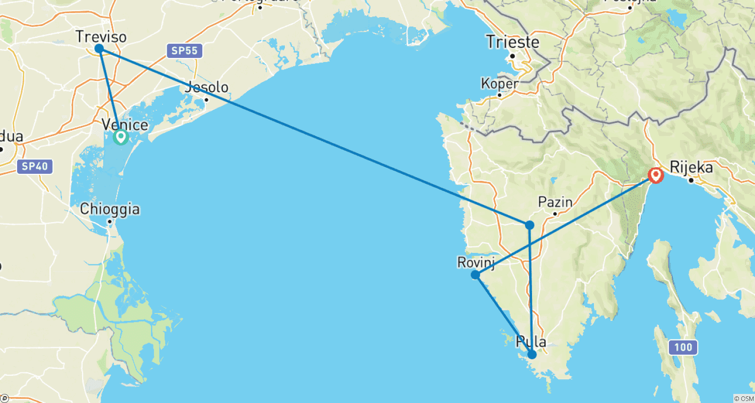 Mapa trasy: Wenecja do Opatija - 4 dni