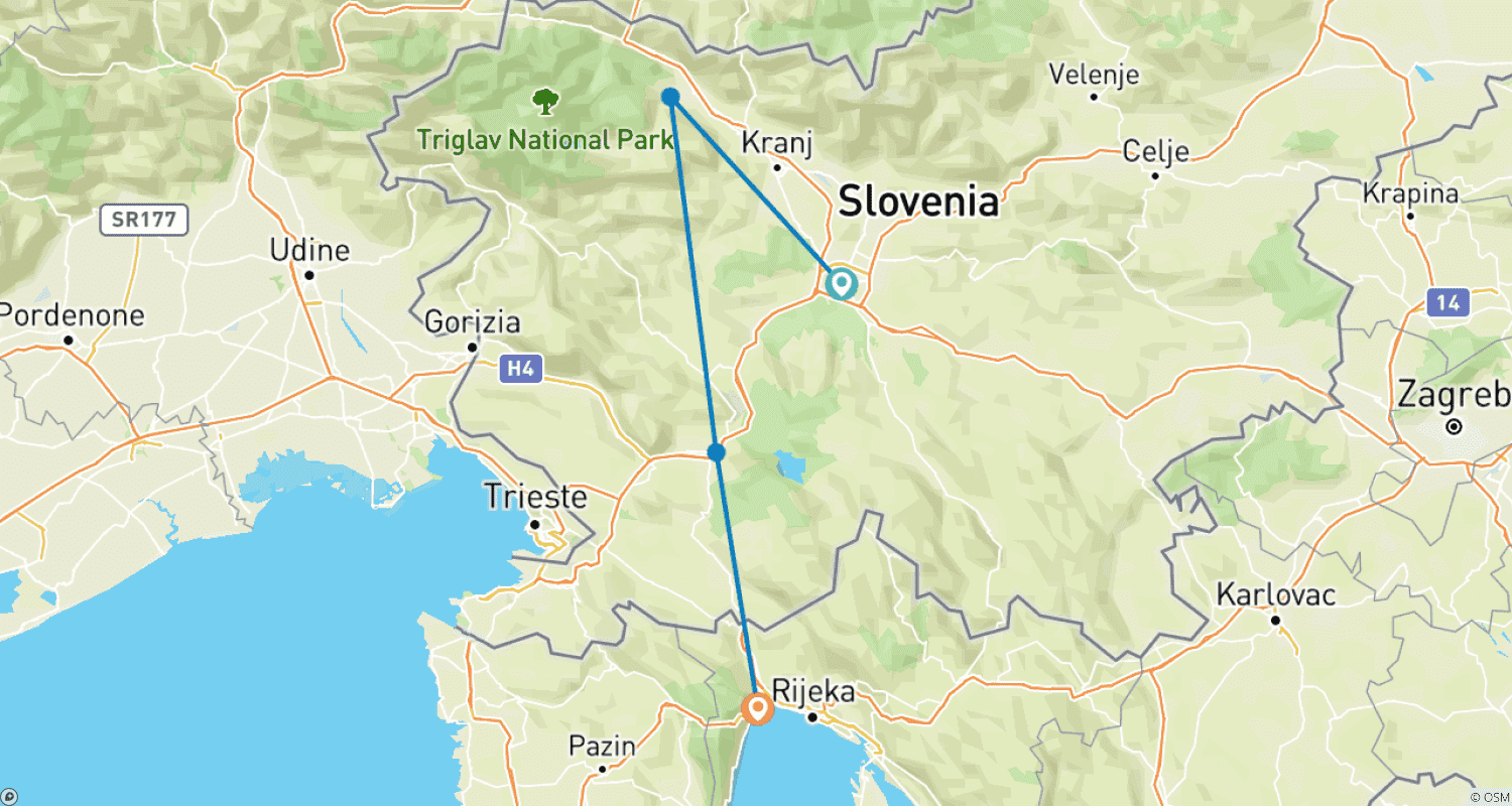 Ljubljana to Opatija - 4 daysのルートマップ