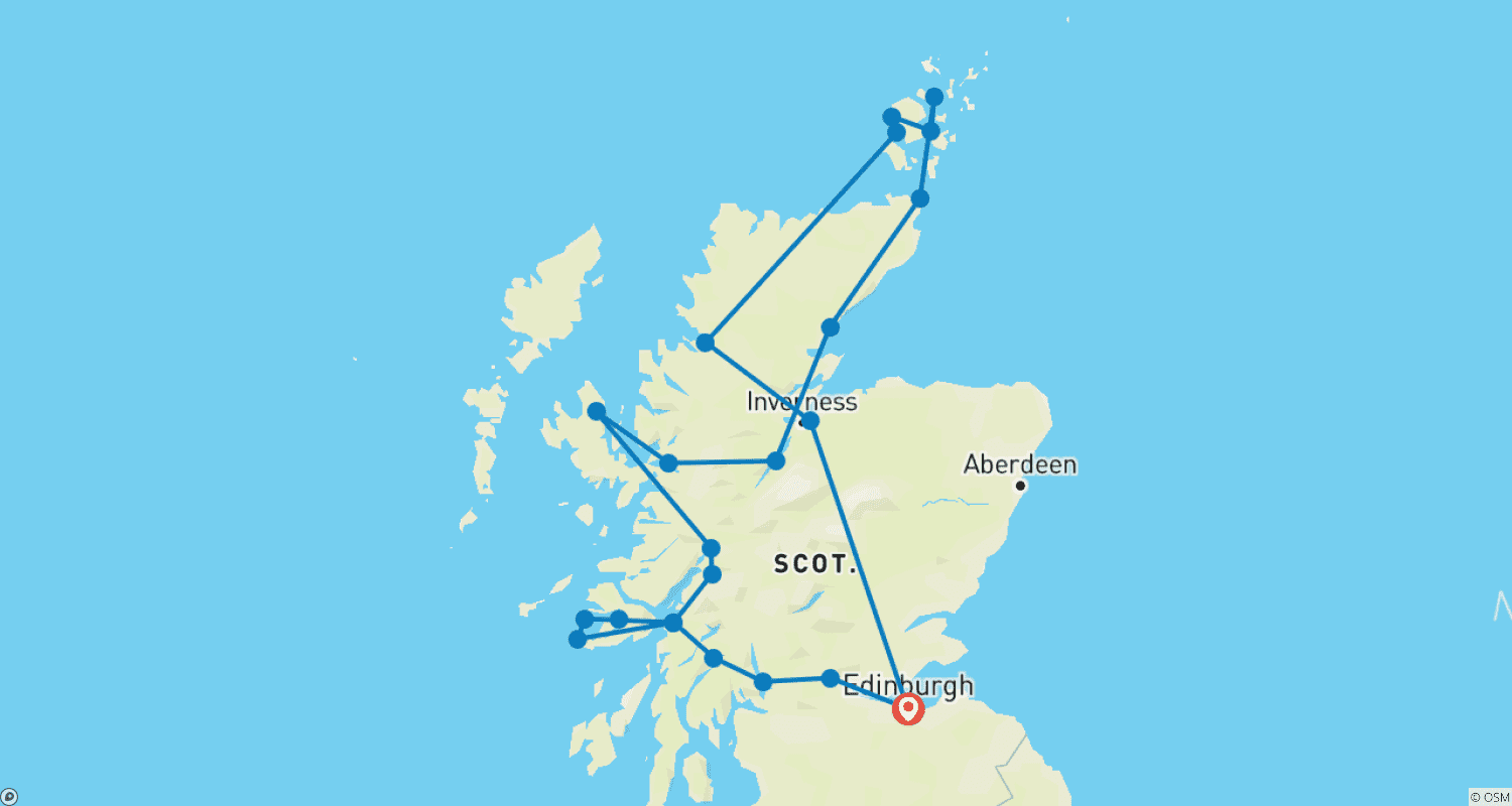Isle of Skye, Iona, Mull & Orkney Isles - 9 Days - Small Groupのルートマップ