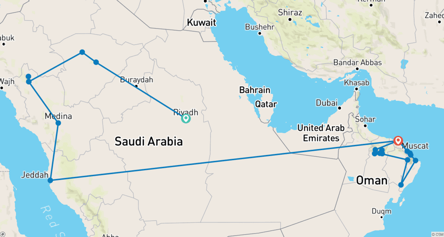 Mapa trasy: KSA & OMAN: Arabian Fusion