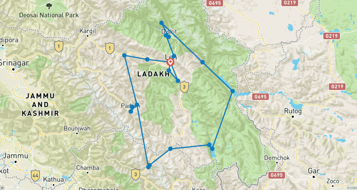Mapa trasy: 14 DNI JAZDY DO UMLING LA 5798m, NIEZWYKŁA PRZYGODA