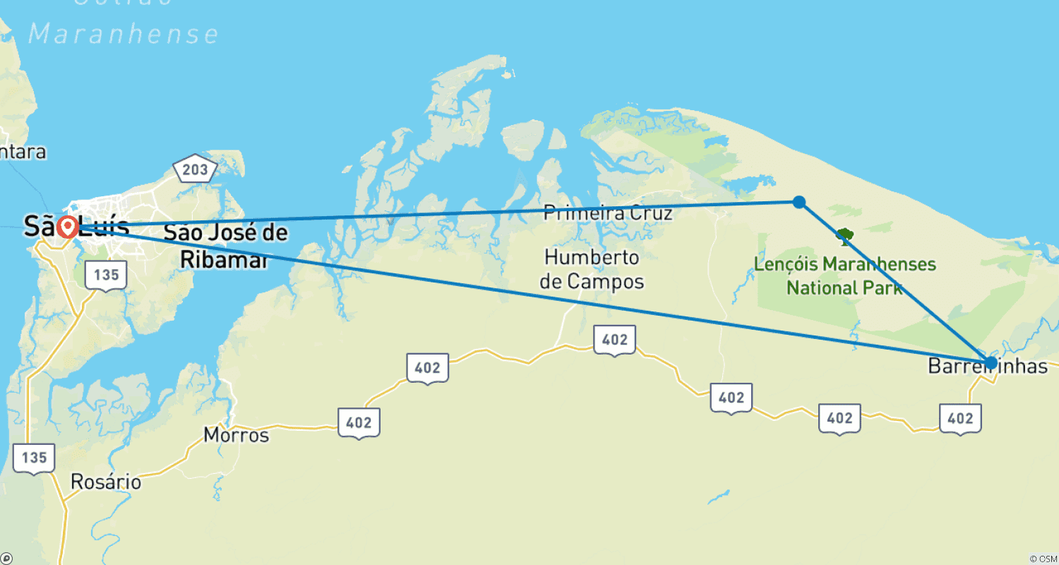 Mapa do percurso de Brasil: Lençóis Maranhenses - 5 dias