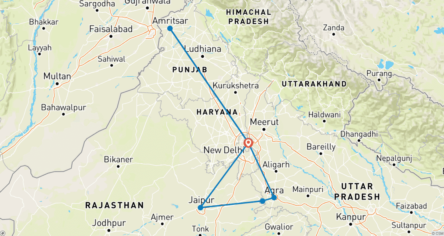 Mapa trasy: Classic India & Amritsar (5 Star) - 8 days