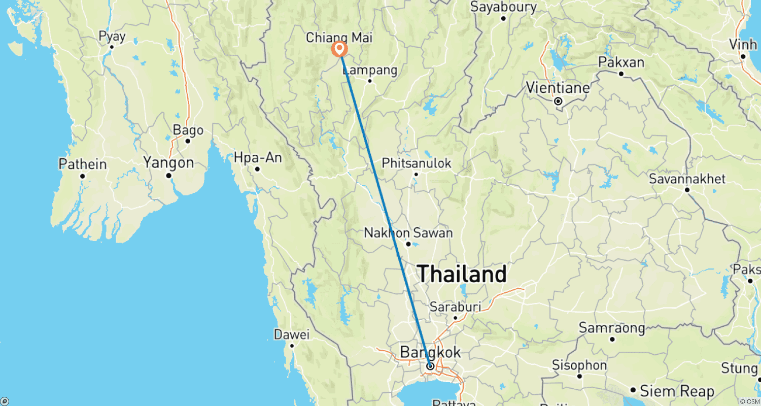 Mapa trasy: Essential Bangkok to Chiang Mai - 7 days