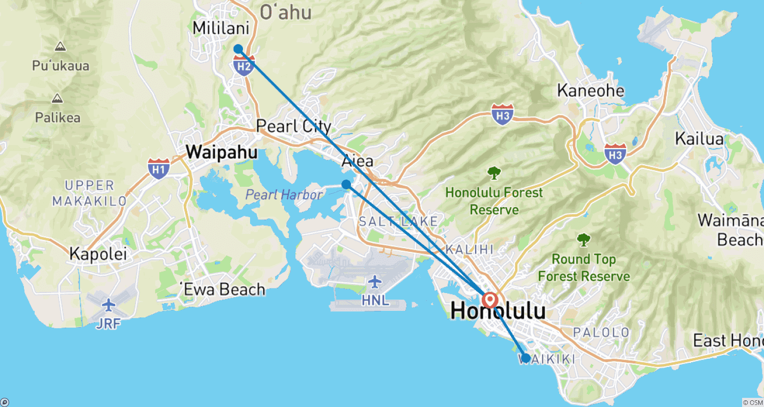 Mapa trasy: Hawaii Oahu Explorer - 7 days