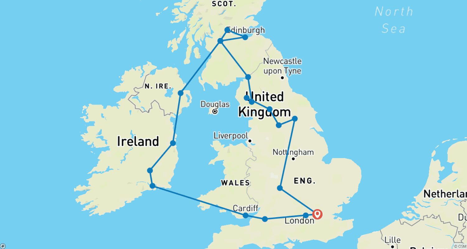 Britain and Ireland Delight(2026年以降、10日間)のルートマップ
