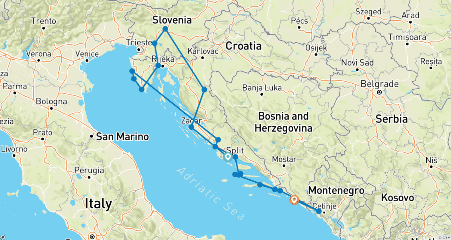 خريطة مسار The Treasures of Croatia with Slovenia and Montenegro