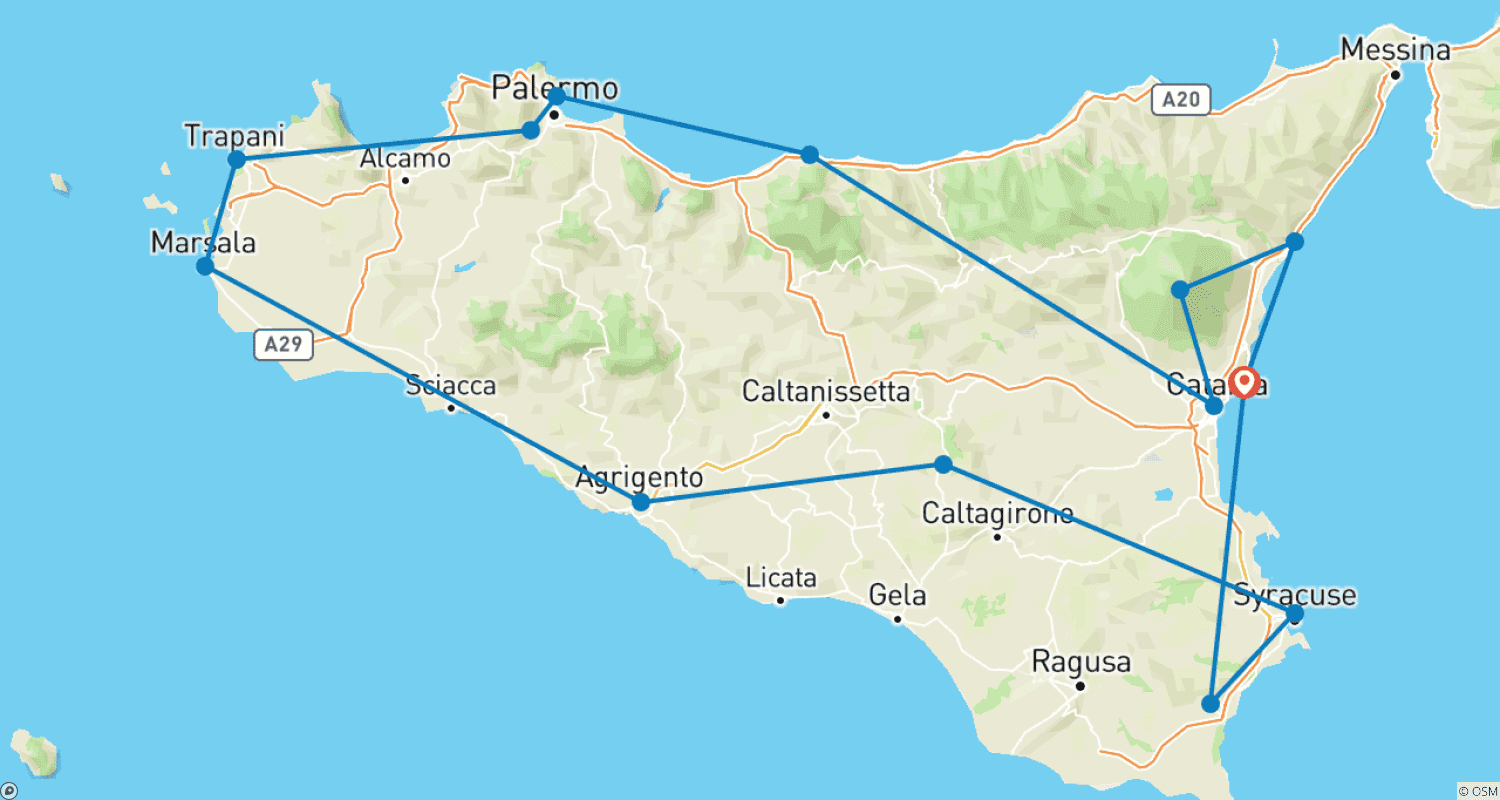 Mapa do percurso de Circuit de Sicile – 9 Jours (maximum 20 participants)