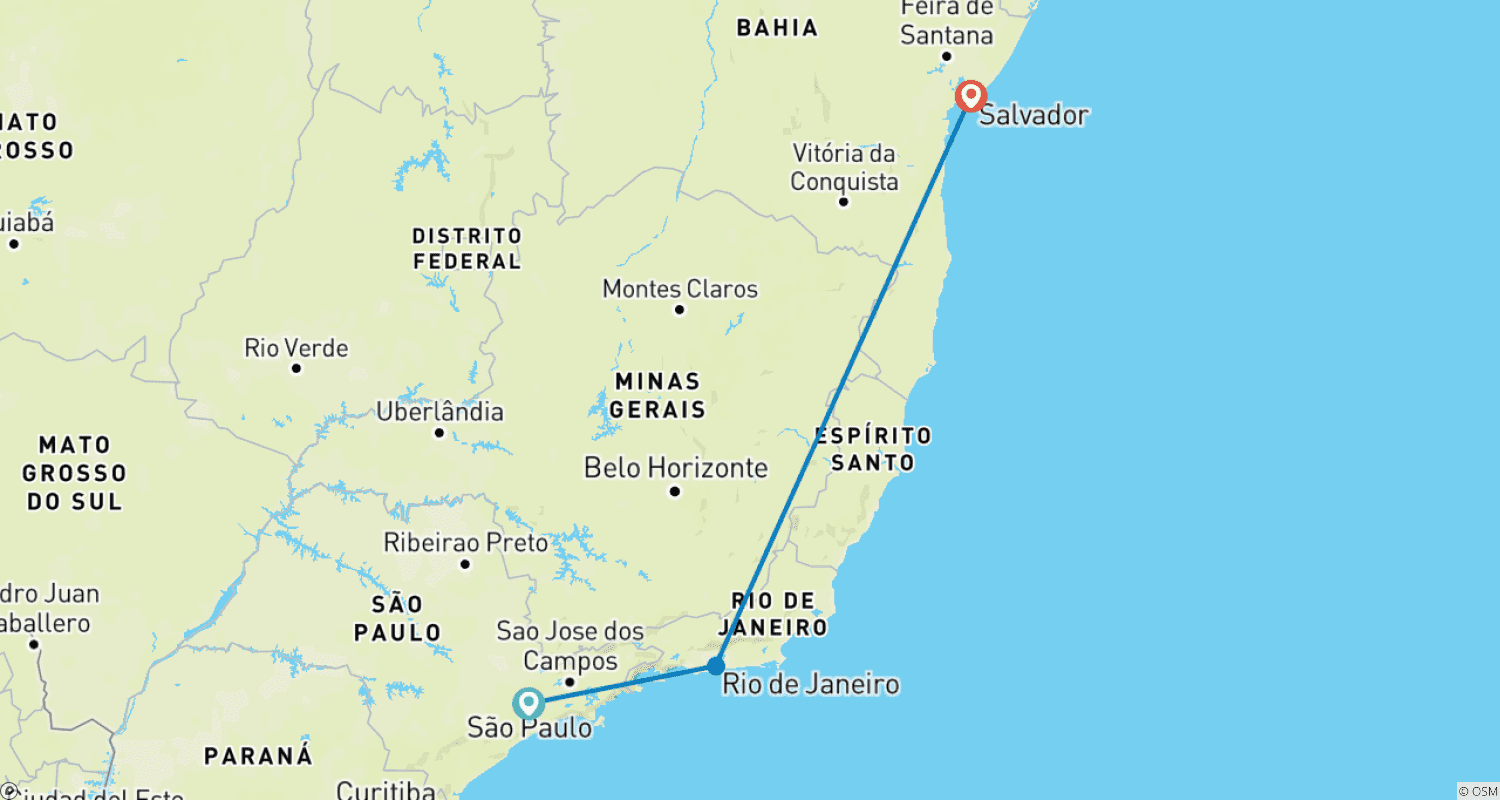Mapa do percurso de Brasil: São Paulo, Rio de Janeiro, Salvador da Bahia - 8 dias