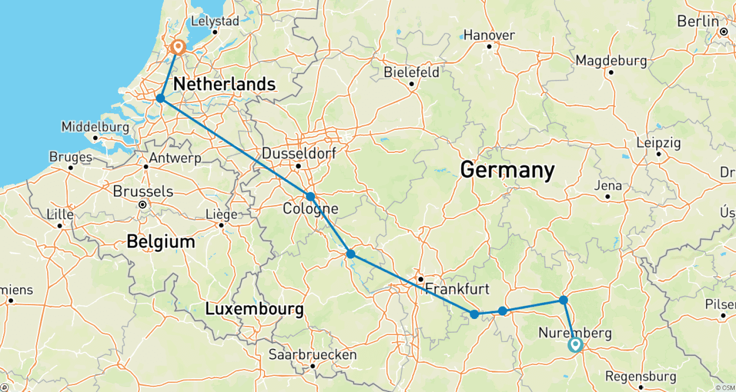 خريطة مسار Castles, Vineyards & Villages Nuremberg to Amsterdam