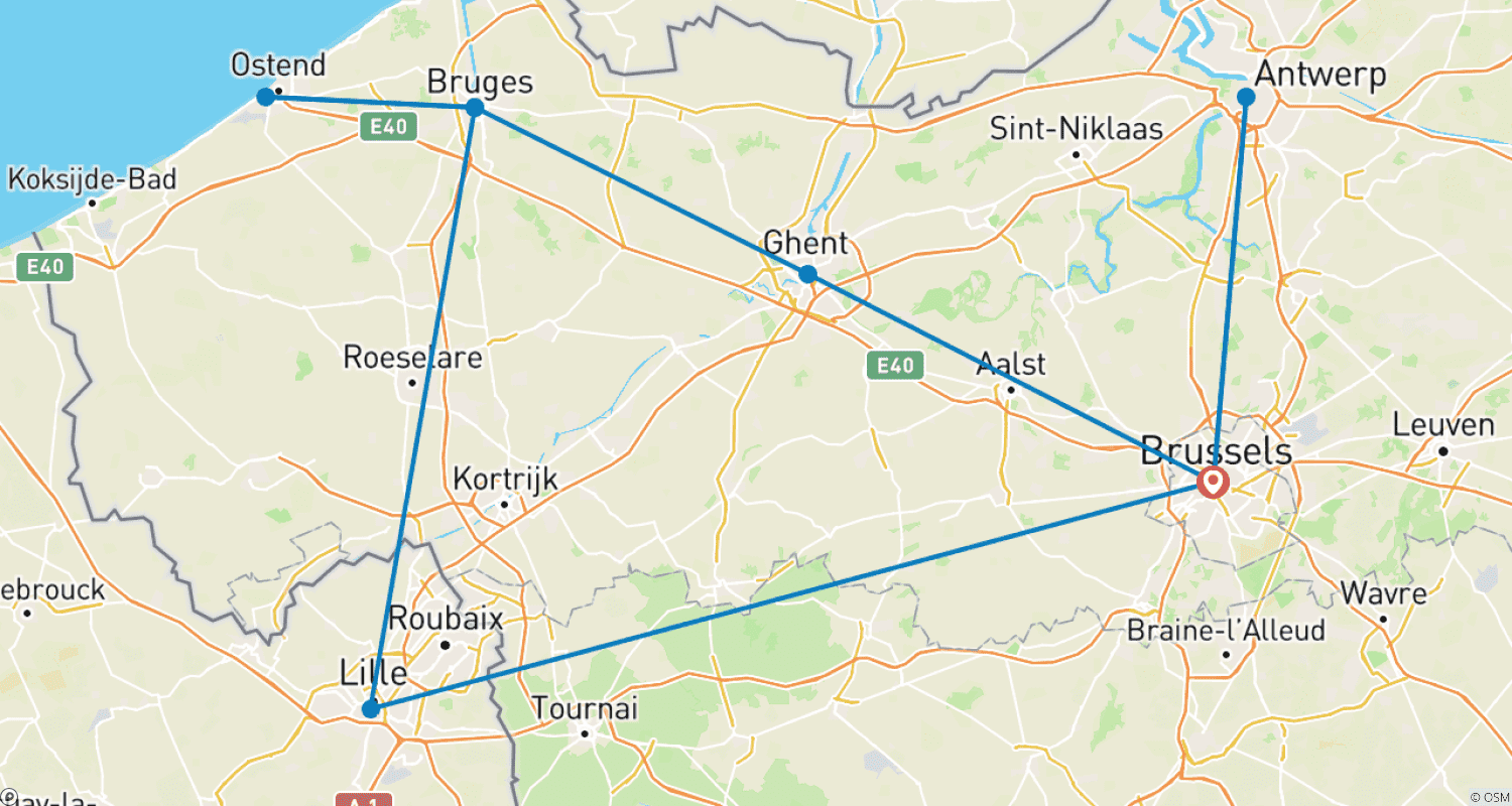 Mapa do percurso de Discover Belgium and Northern France: Art, History and Sea Views