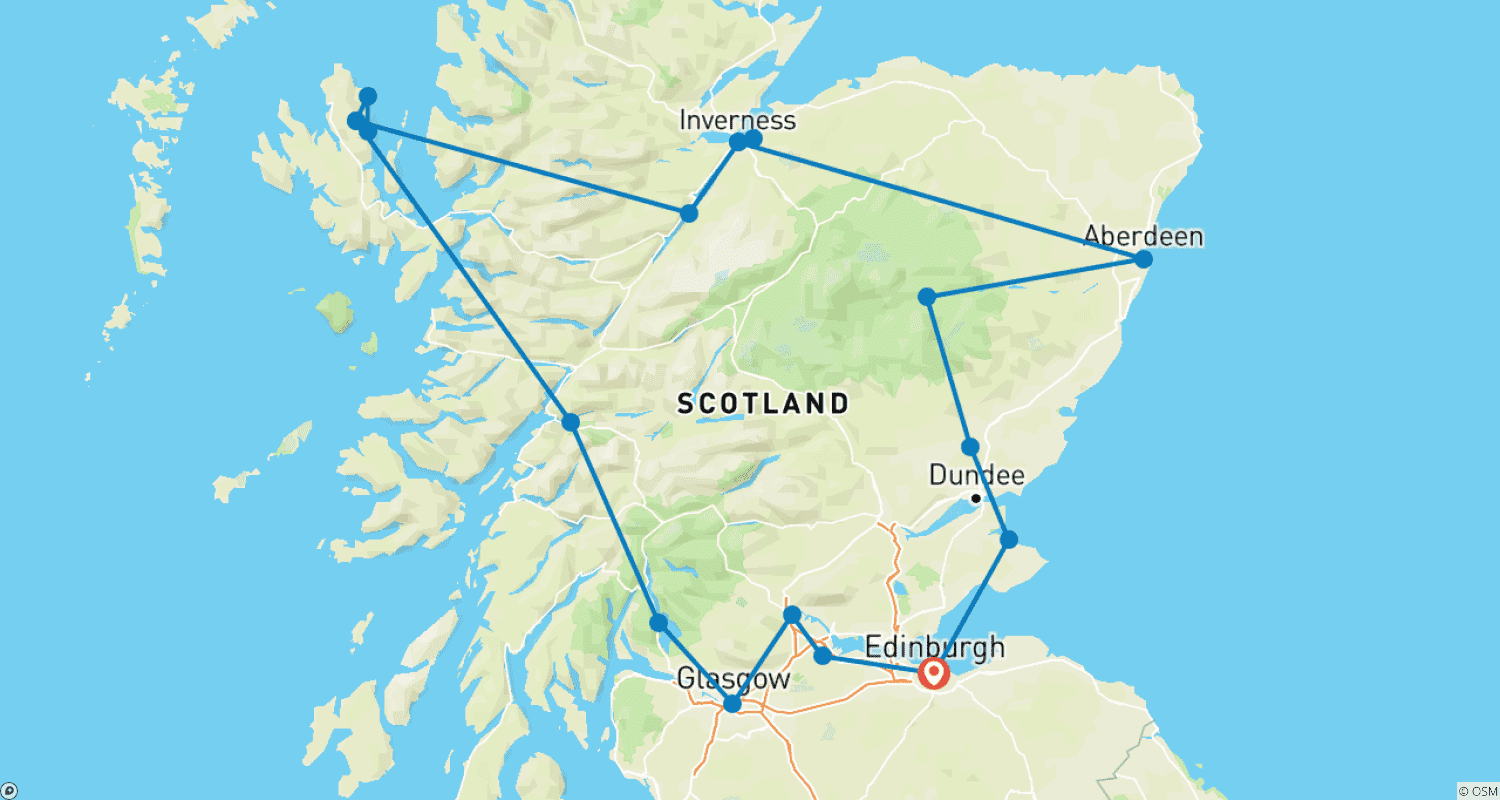 Mapa do percurso de Private Grand Tour of Scotland – 14-Day Journey through History and Beauty (23 destinations)