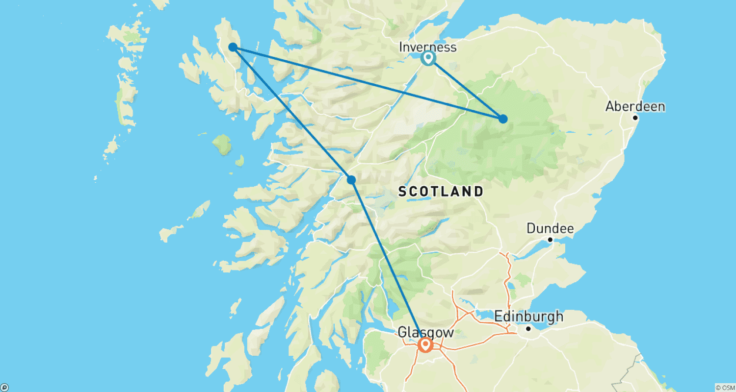 Mapa do percurso de Scottish Whisky Tour - Spirit of Scottish Whisky