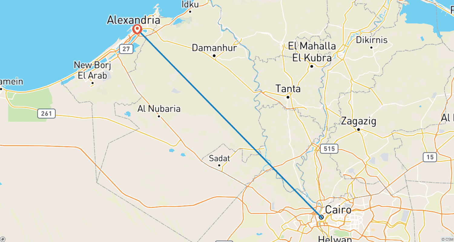 Mapa trasy: Transfer: One-Way Cairo ↔ Alexandria (Hotels)
